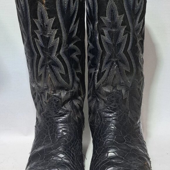 Vtg Justin 9302 Sea Turtle print Boots White Label Pre-Ban Black Western Cowboy - Picture 6 of 16